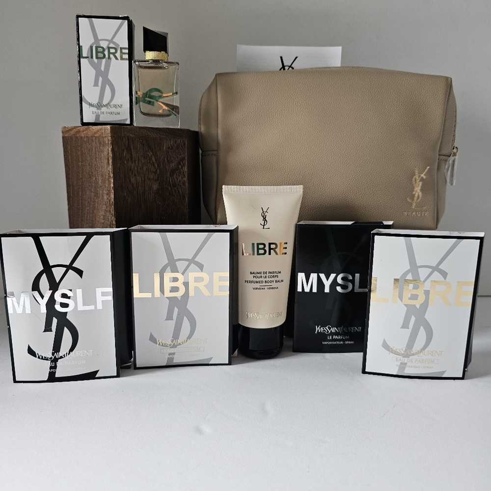 Yves Saint Laurent Beaute Bag Taupe Gold Zip Libre Body Balm, Libre Mself EDP